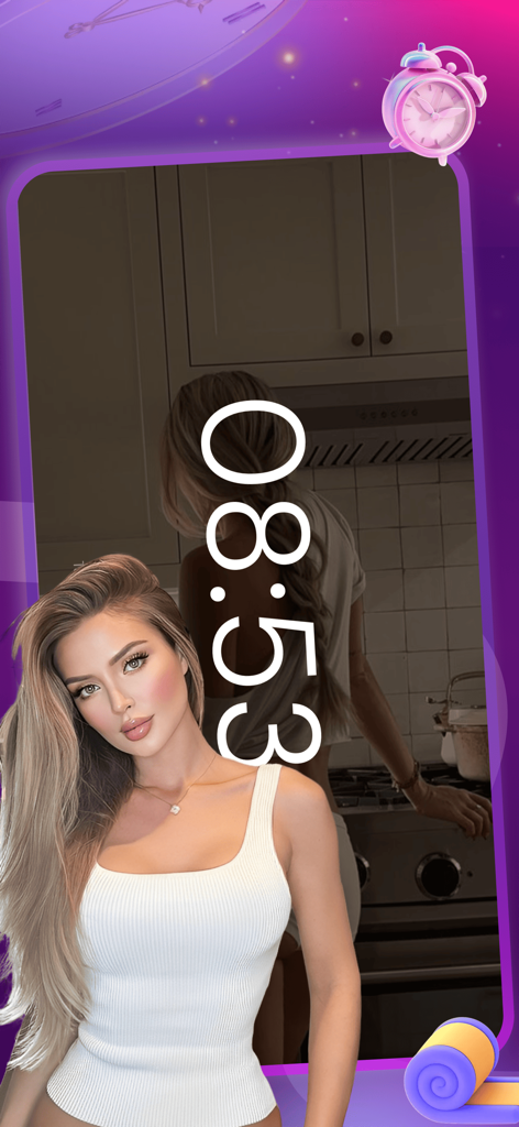 Tikao - Un affichage de minuteur numérique superposé à un arrière-plan photo lifestyle dans l'application Tikao.