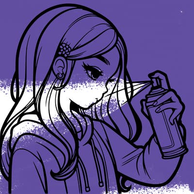 a realistic girl spray painting