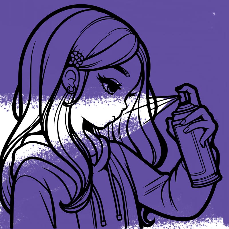 a realistic girl spray painting