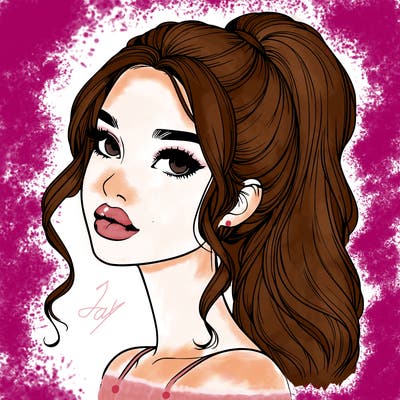 realistic girl with a ponytail on her hair and lips