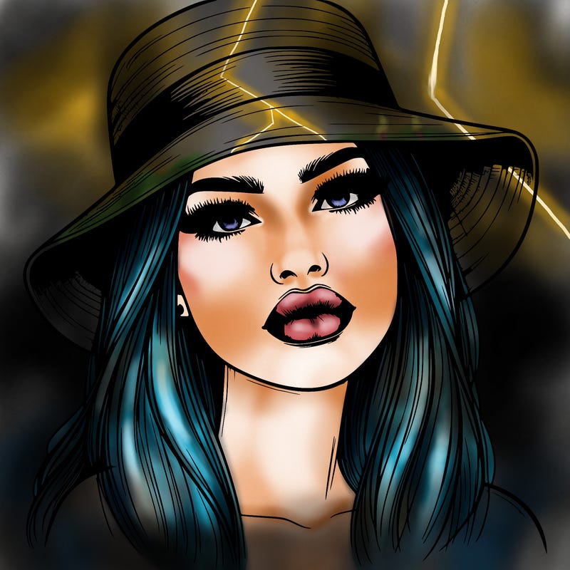 realistic girl with lips and hat