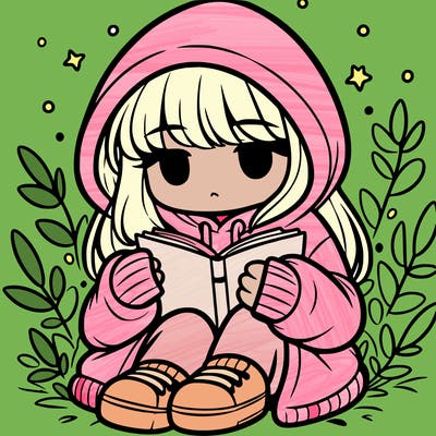 girl in oversized hoodie reading a book
