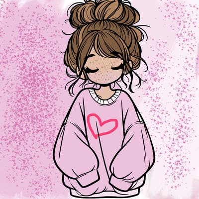 girl with baggy sweatshirt and messy bun