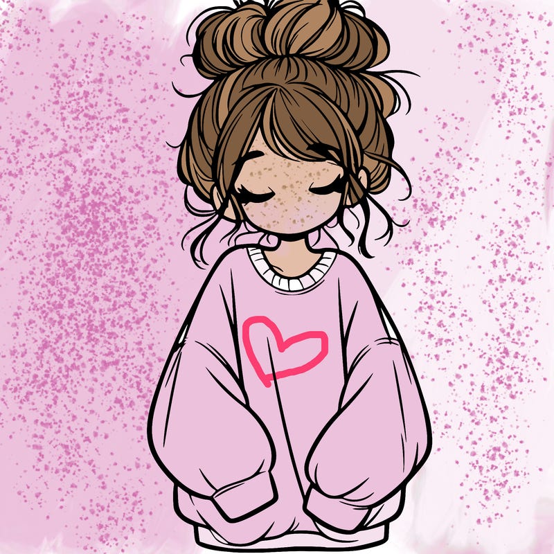 girl with baggy sweatshirt and messy bun