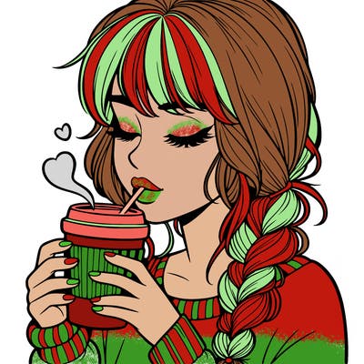 realistic girl drinking coffee