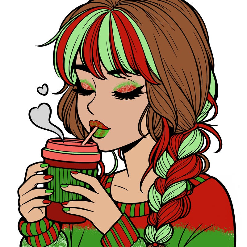 realistic girl drinking coffee