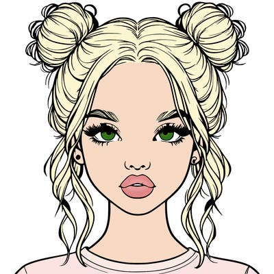 realistic girl with two buns in hair and lips