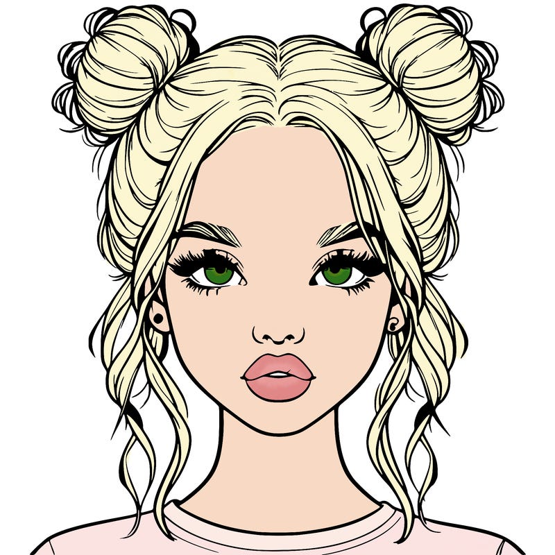 realistic girl with two buns in hair and lips