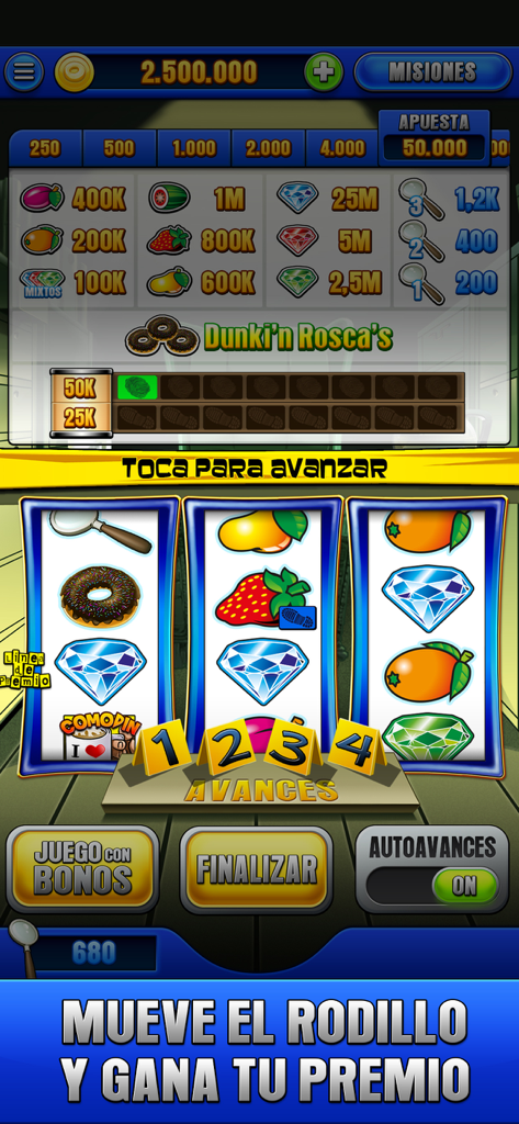FBI Academy - Tragaperras Bar - Gameplay screen of the FBI Academy Spanish bar slot machine showing three reels fruit symbols and nudge buttons