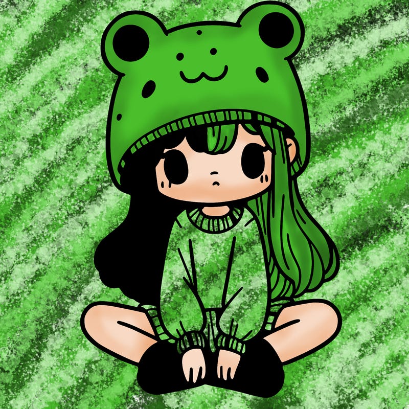 a girl wearing a frog hat and some frog socks