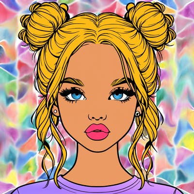 realistic girl with two buns in hair and lips