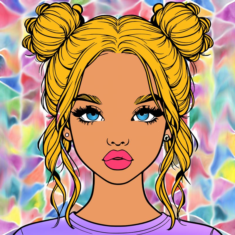 realistic girl with two buns in hair and lips