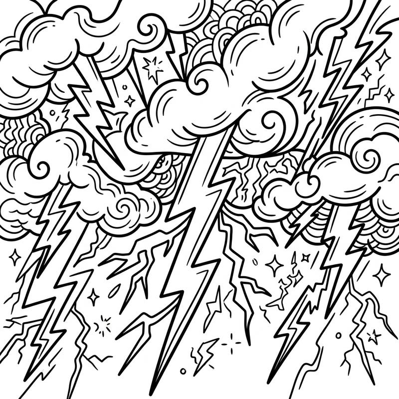 Dive into the exciting world of weather with this dynamic dry lightning coloring page, specially designed for kids aged 4-8. Featuring bold lightning strikes and whimsical clouds, it's perfect for sparking young imaginations.