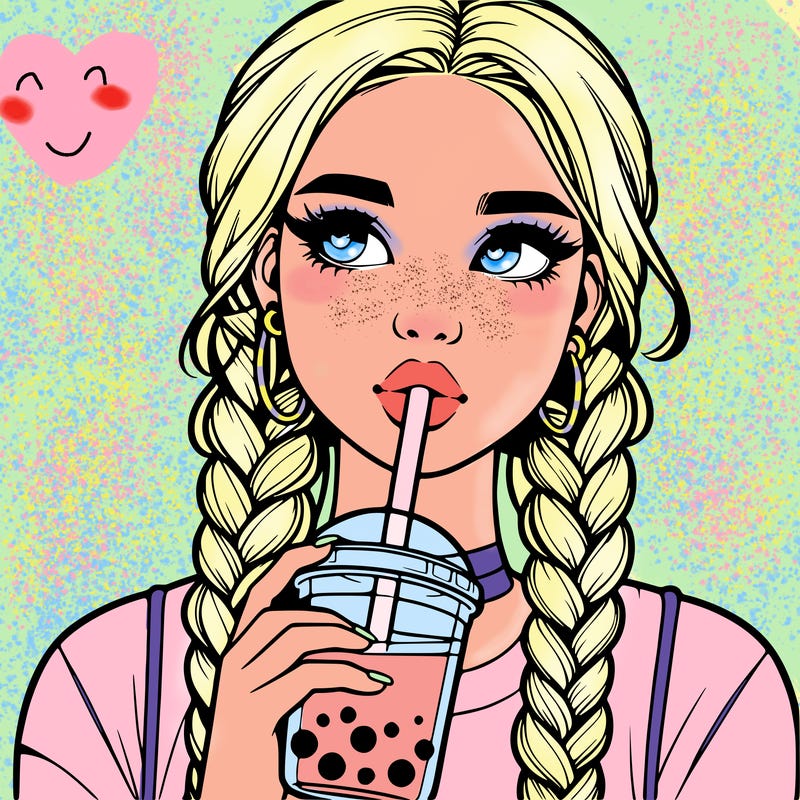 realistic girl with braided hair drinking boba