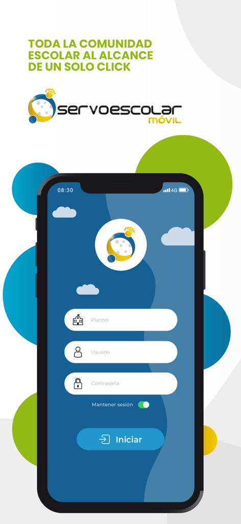 Tela de login do aplicativo Servoescolar Movil com campos para campus escolar, nome de usuário e senha