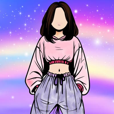 realistic girl faceless with baggy pants and a crop top