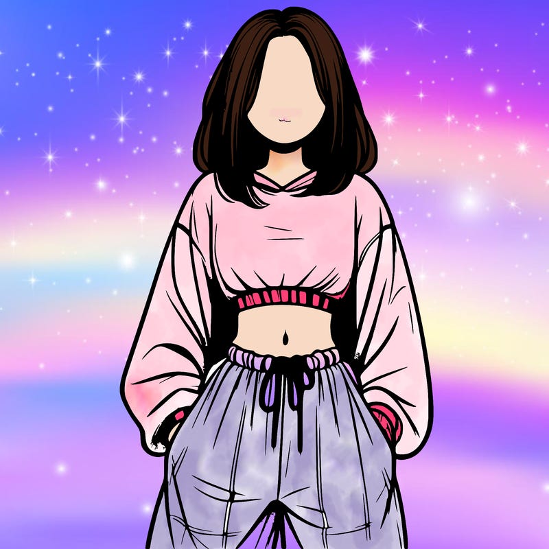 realistic girl faceless with baggy pants and a crop top