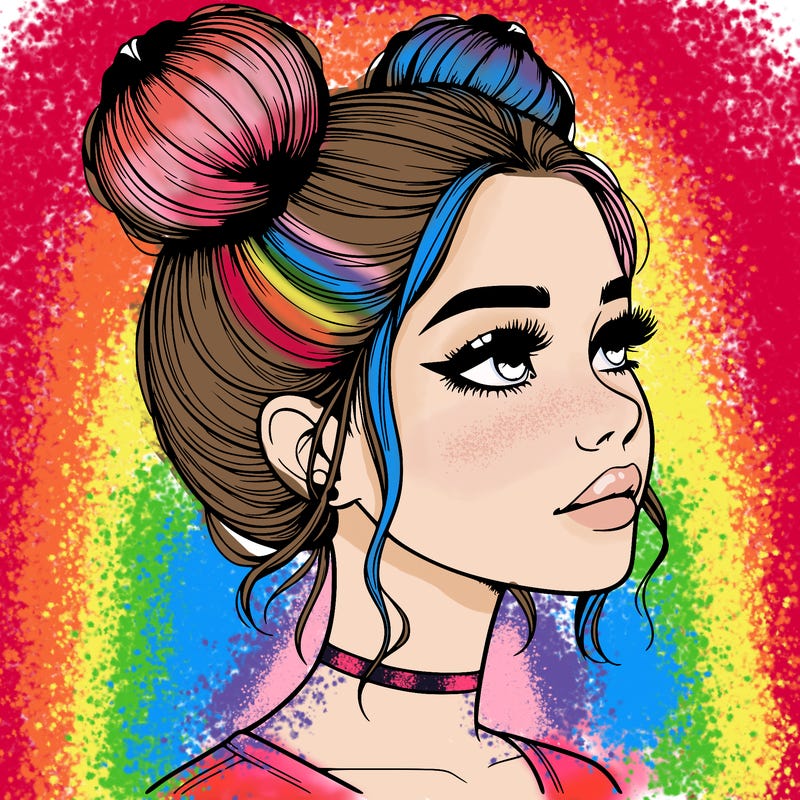 realistic girl with buns on the top of her head