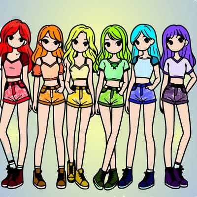 a group of girls wearing crop tops and shorts