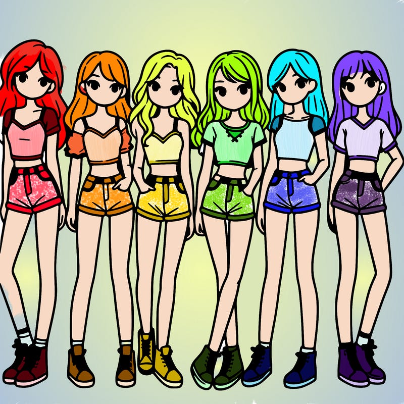 a group of girls wearing crop tops and shorts