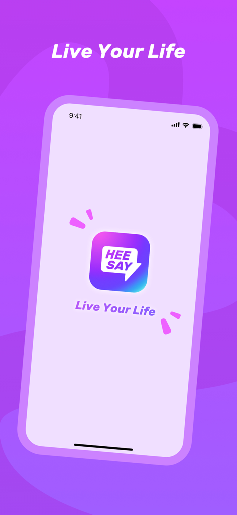 HeeSay:Blued Gay Chat & Dating - HeeSay app splash screen with logo and Live Your Life slogan