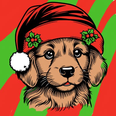 realistic dog wearing a santa hat