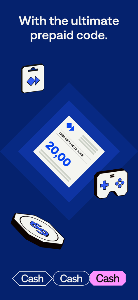 PaysafeCard - prepaid payments - ゲームコントローラーと現金アイコンが付いたPaysafeCardプリペイドコードの領収書のイラスト