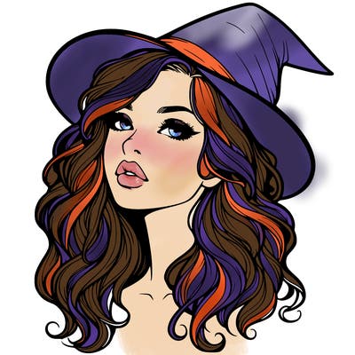 realistic witch girl with wavy hair and lips