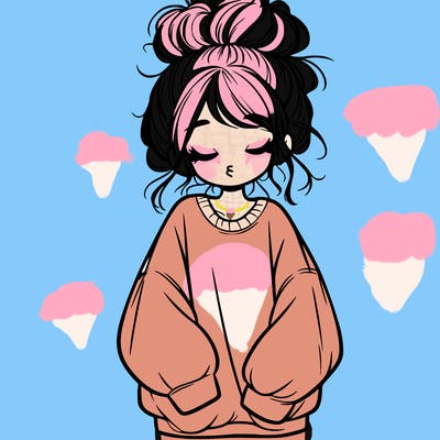 girl with baggy sweatshirt and messy bun