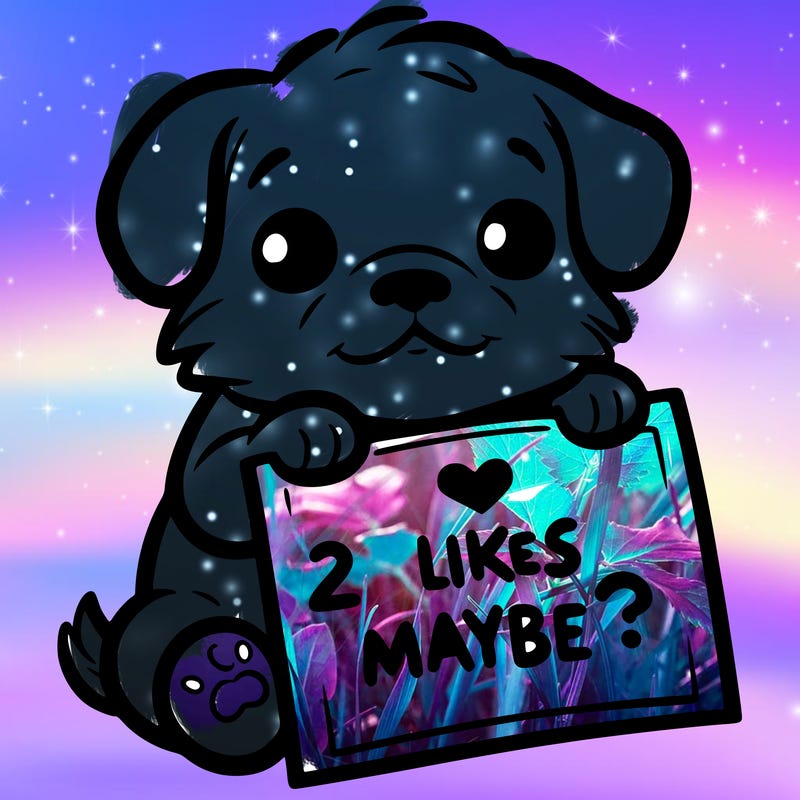 a puppy holding a sign that says 2 likes maybe?