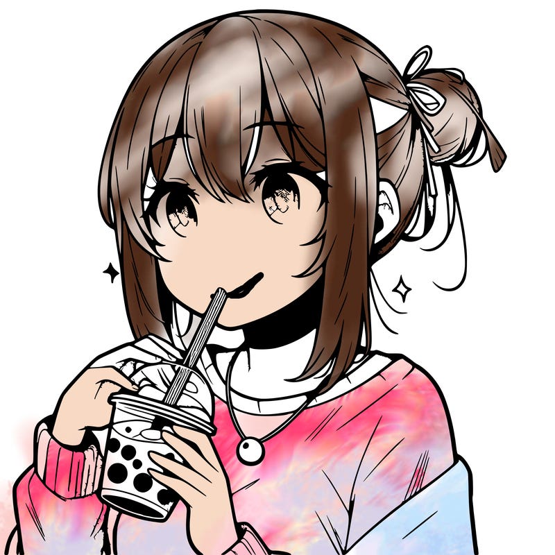 manga character drinking boba