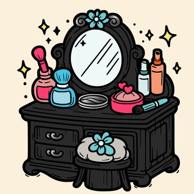 vanity with skincare on it
