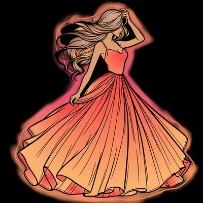 realistic woman with dress flowing in the wind