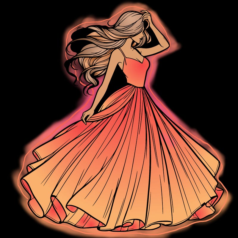 realistic woman with dress flowing in the wind