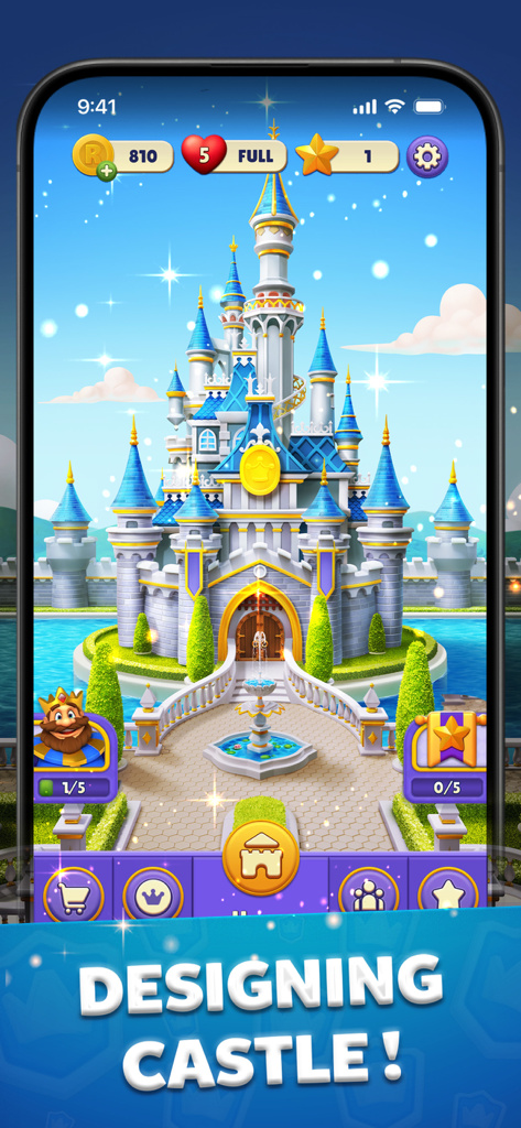 Bricks Royale - A decorative royal castle screen in the Bricks Royale game featuring a large blue and white palace.