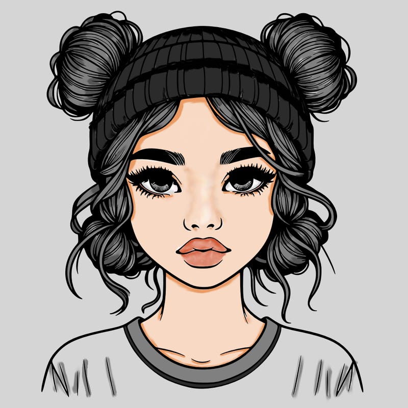 realistic girl with buns in her hair with a beanie on