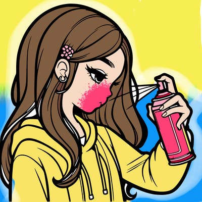 a realistic girl spray painting