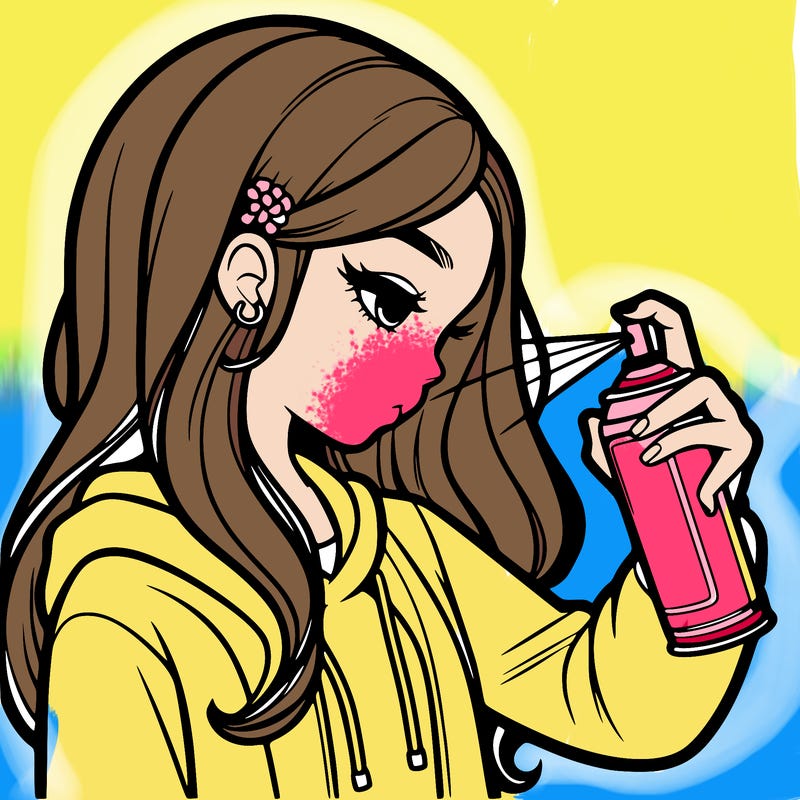 a realistic girl spray painting