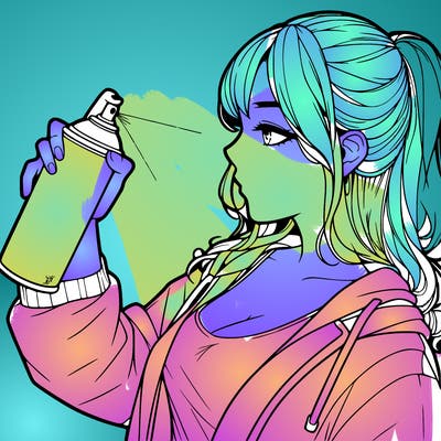 a realistic girl spray, painting