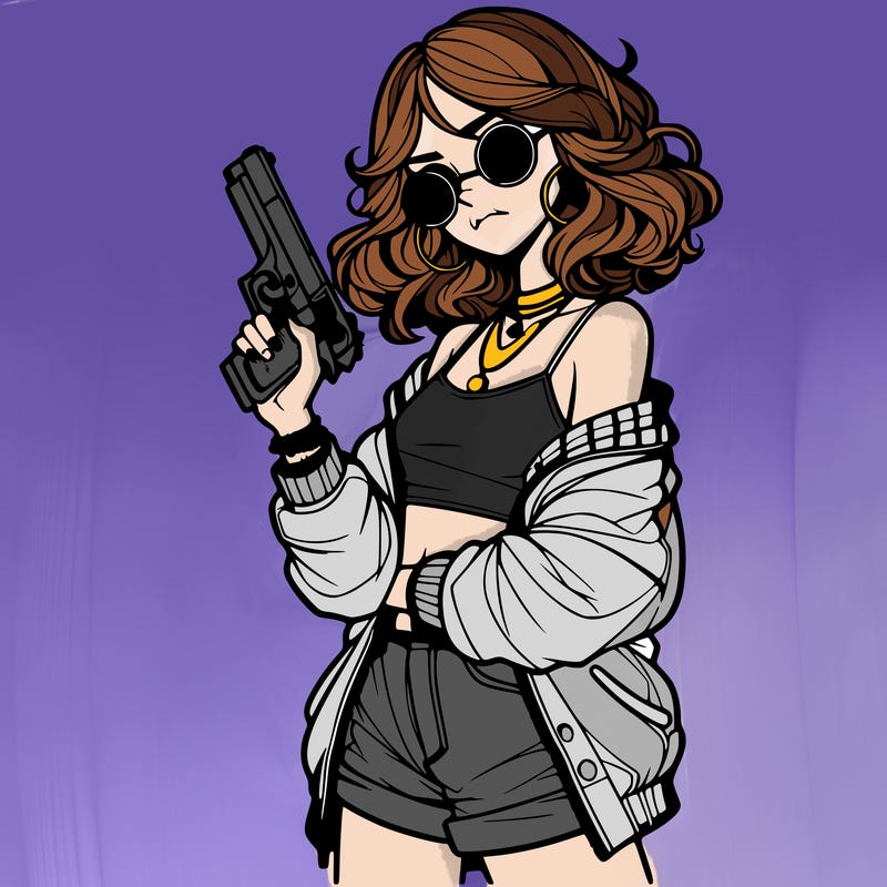 stylish teenage girl with gun