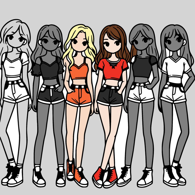 a group of girls wearing crop tops and shorts