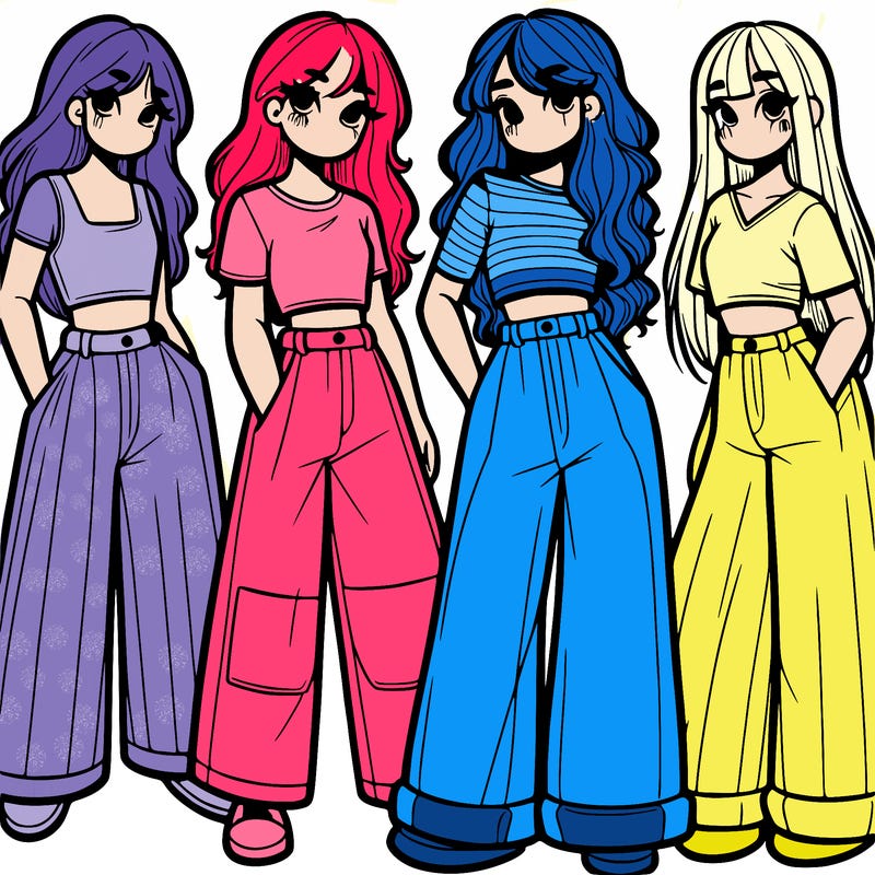 girls with wide pants and a croc top