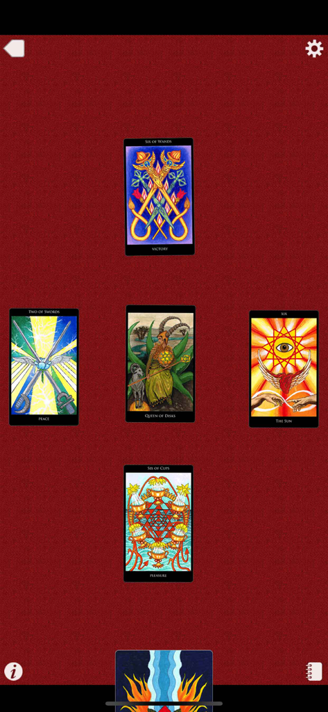 The Rosetta Tarot - Una tirada de cinco cartas del tarot en la aplicación El Tarot Rosetta.