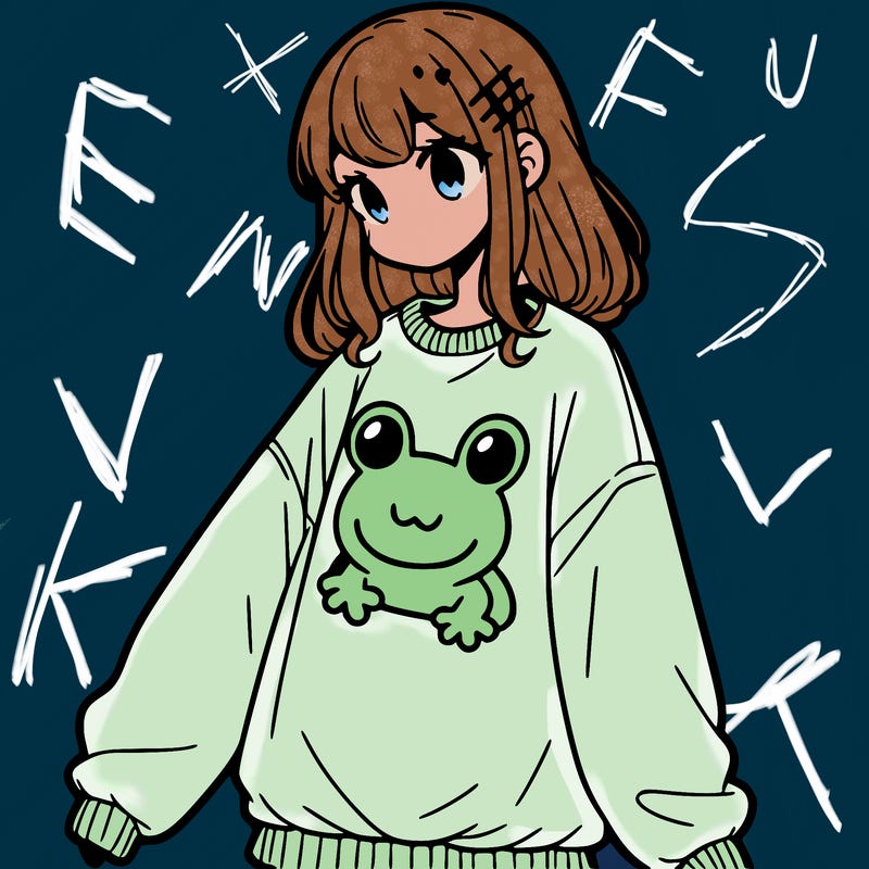 girl wearing frogging sweatshirt