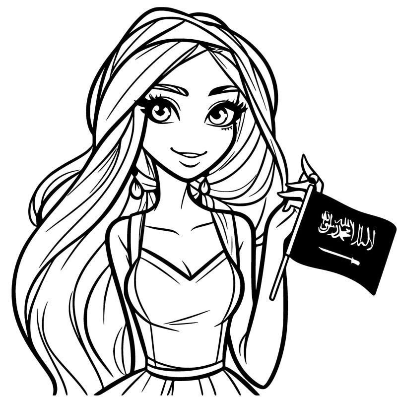 a very beautiful girl with the great saudi arabia flag in her hand