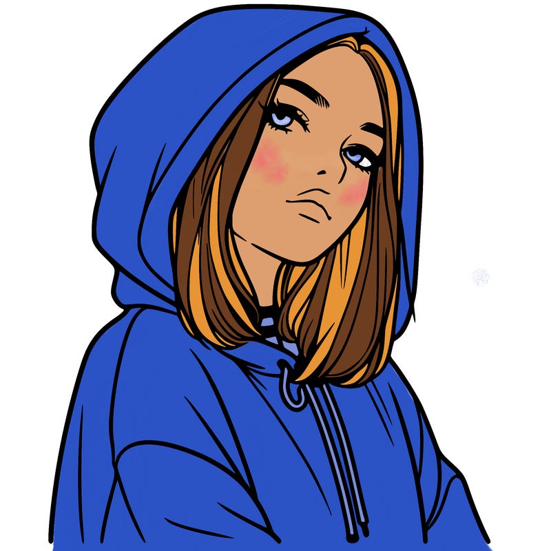 a realistic girl in a hoodie