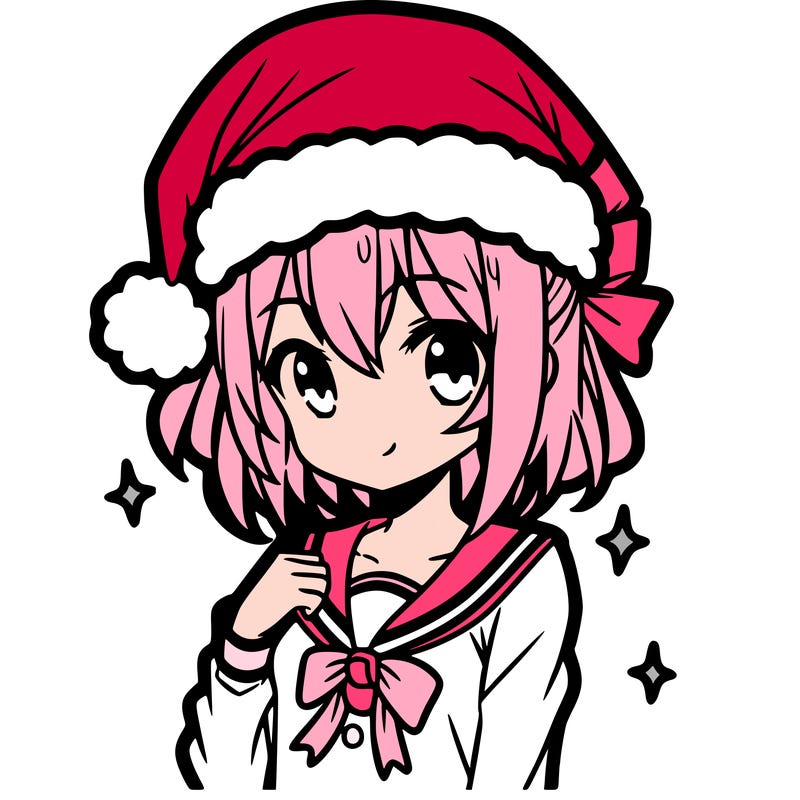 anime girl wearing a santa hat