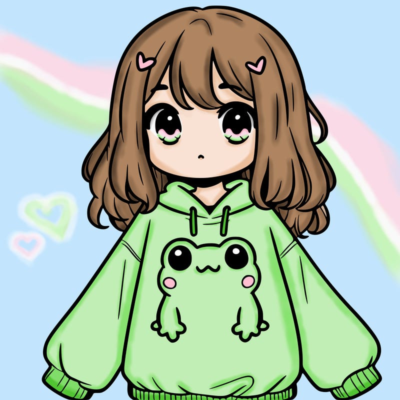 girl wearing frogging sweatshirt