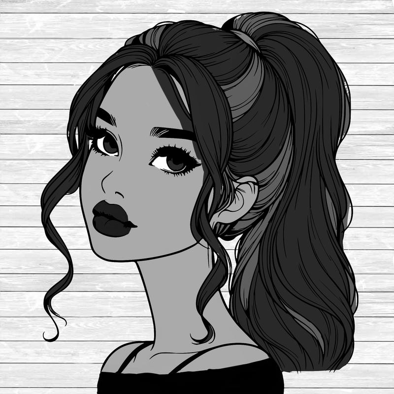 realistic girl with a ponytail on her hair and lips