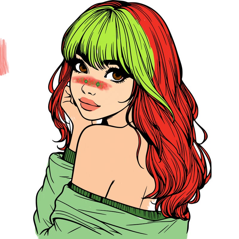 realistic girl with bangs looking over her shoulder